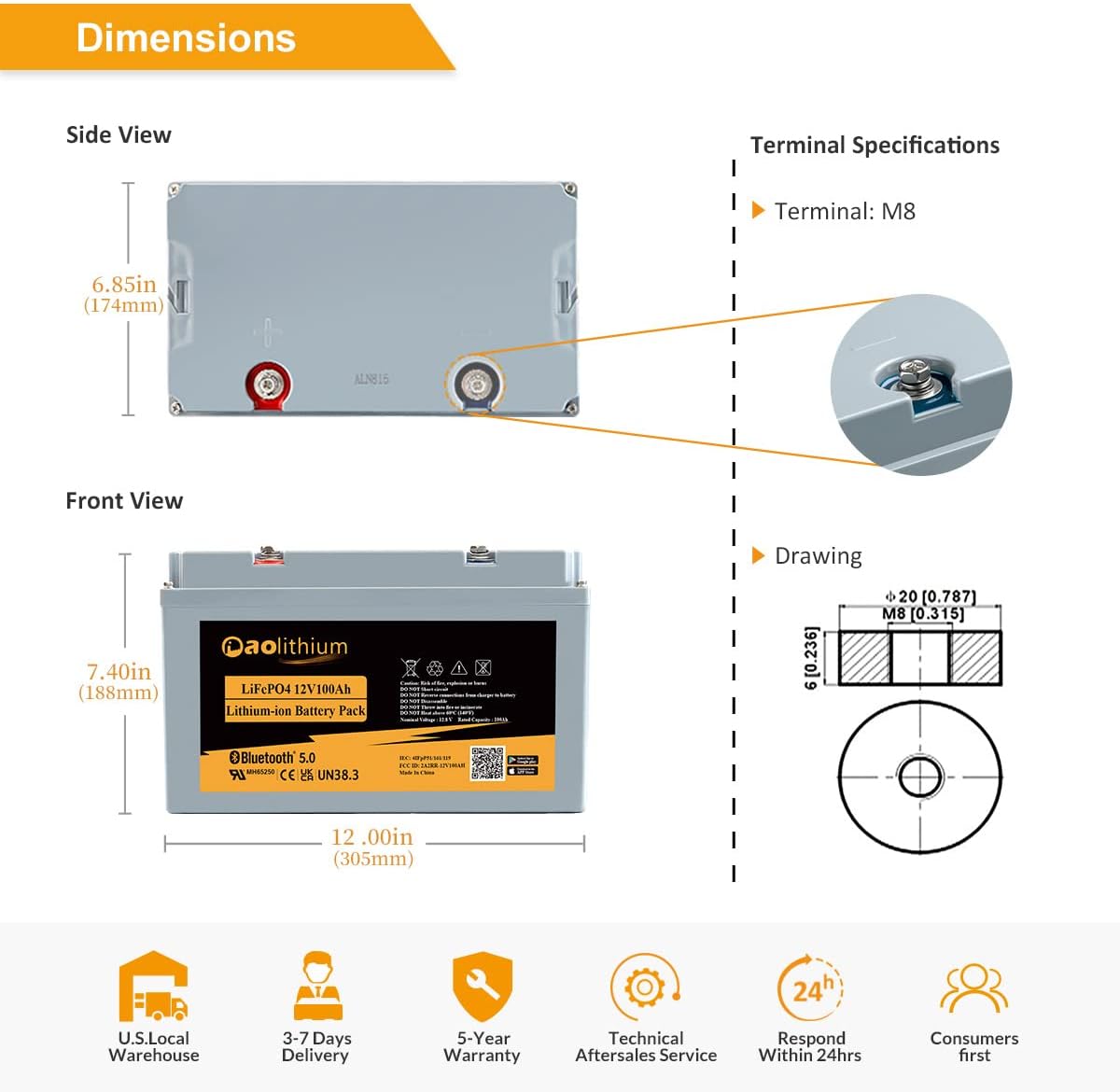 100ah 12V LiFePO4 Battery with Bluetooth L742060