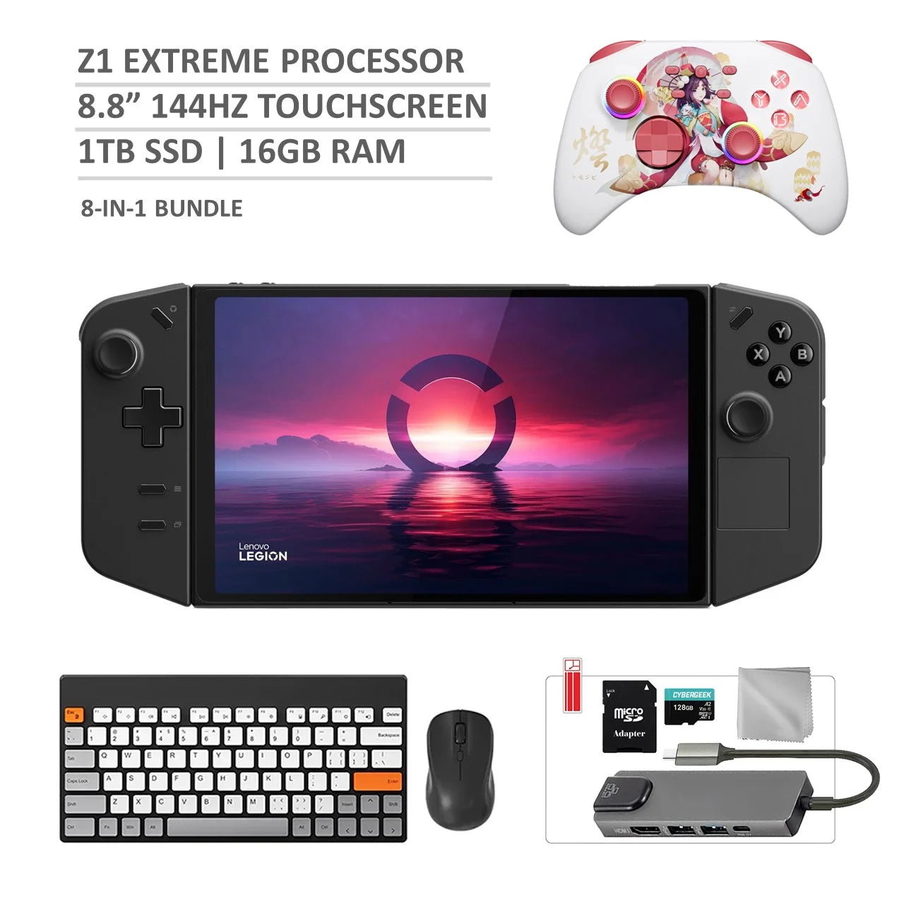 1TB SSD Gaming Handheld 8.8-inch Touchscreen 144Hz 2K QHD AMD Ryzen Z1 Extreme Processor, 128GB MicroSD, 8 in 1 Bundle Y150
