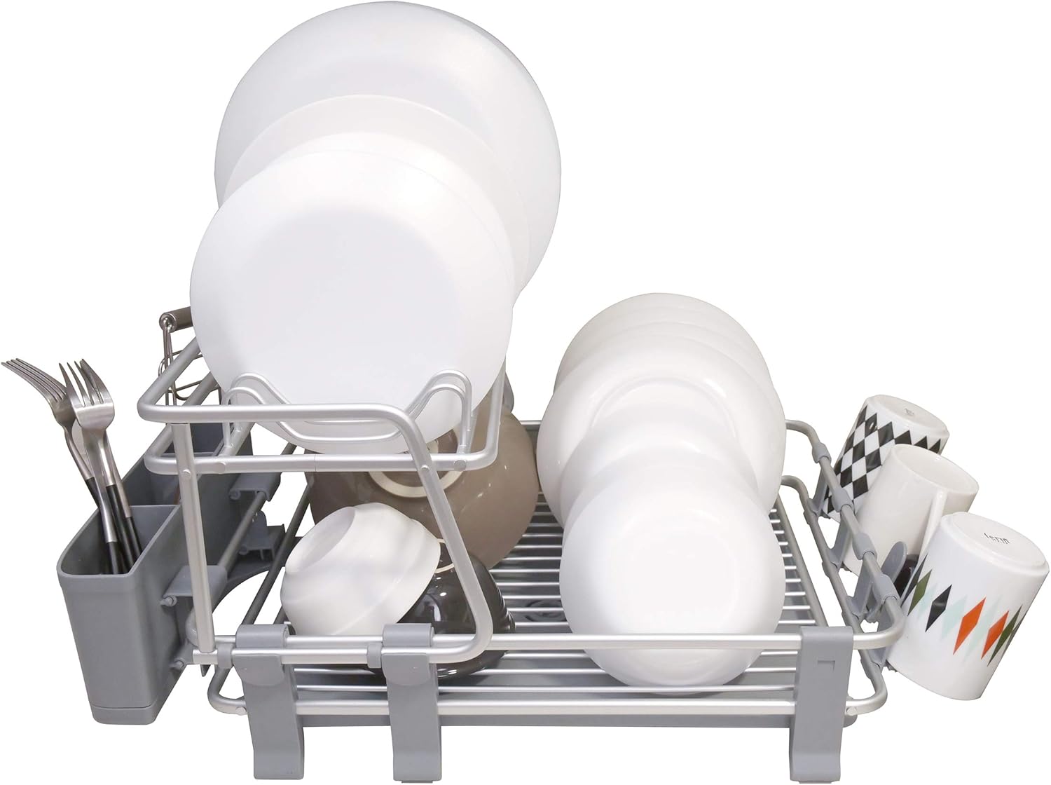 Aluminum 2-tier Dish Drying Rack with Utensil & Cutlery Holder R799