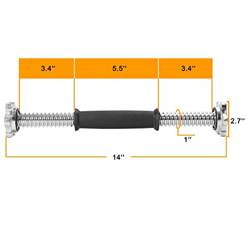 Threaded Dumbbell Rubber/Chrome Handles 1 Inch Pair, Adjustable Dumbbell Bar Handles A194336