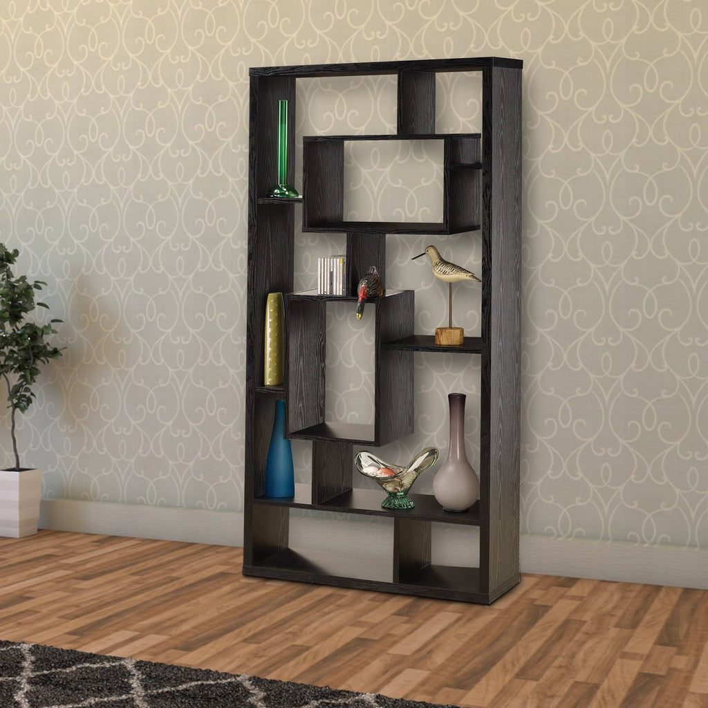 Black Asymmetrical Cube Book Case with Shelves R9834