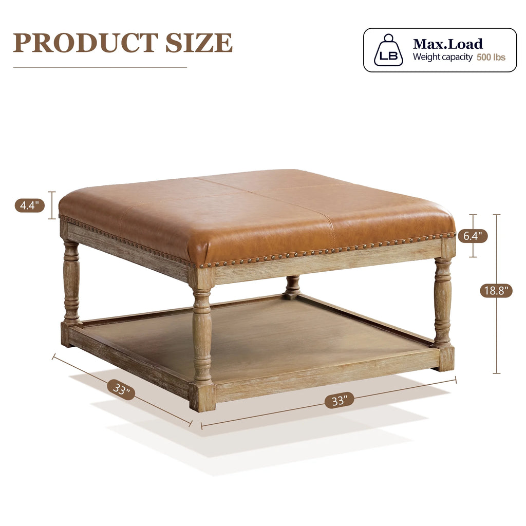 Large Square Ottoman Coffee Table with Storage Shelf (Brown) L199