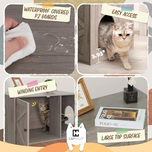 White Wooden Cat Litter Box with Double Doors K15991