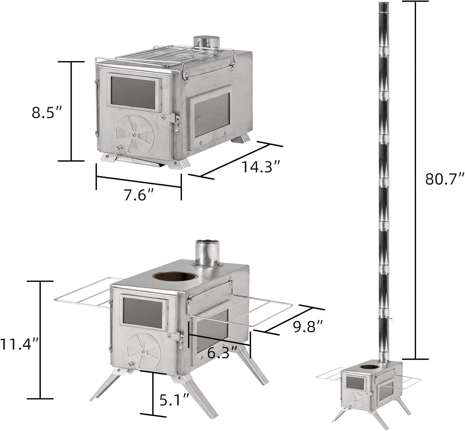 Stainless Steel Wood Burning Camping Stove with Chimney Pipes J7812