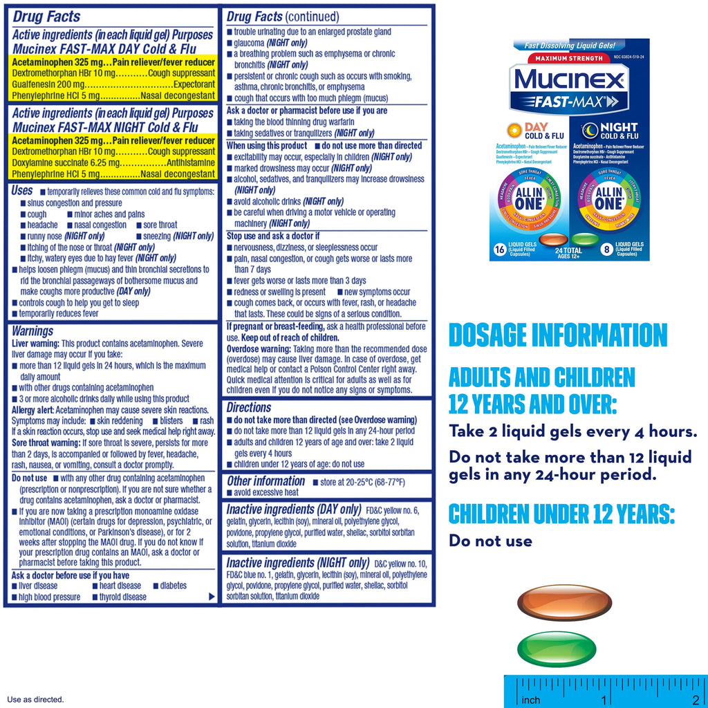 Day & Night Combo Pack (16 Day + 8 Night) Liquid Gels Cold and Flu Medicine A638