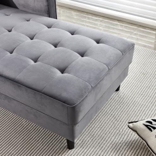 Gray Velvet Chaise Lounge Chair with Tufted Cushion M971