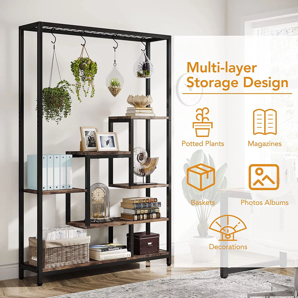 5-Tier Metal Plant Stand with 10 Hanging Hooks K59785
