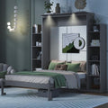 Grey Full Size Wood Murphy Bed with Storage Shelves and LED Lights P106235