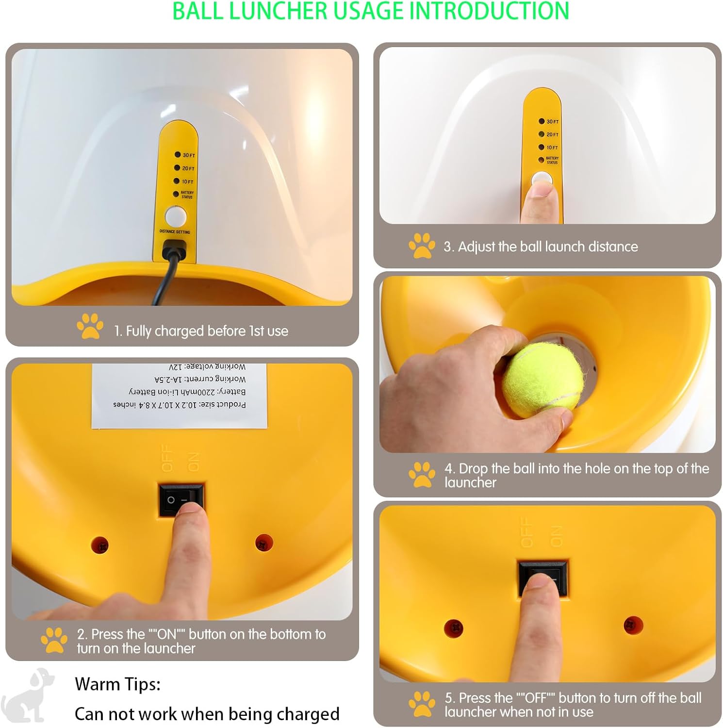 Rechargeable Automatic Dog Ball Launcher with 12 Tennis Balls F5636