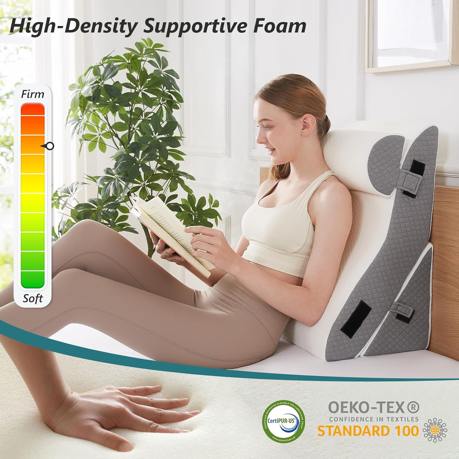3 PCS 35D Adjustable Triangle Wedge Pillow Set (white grey) F82058