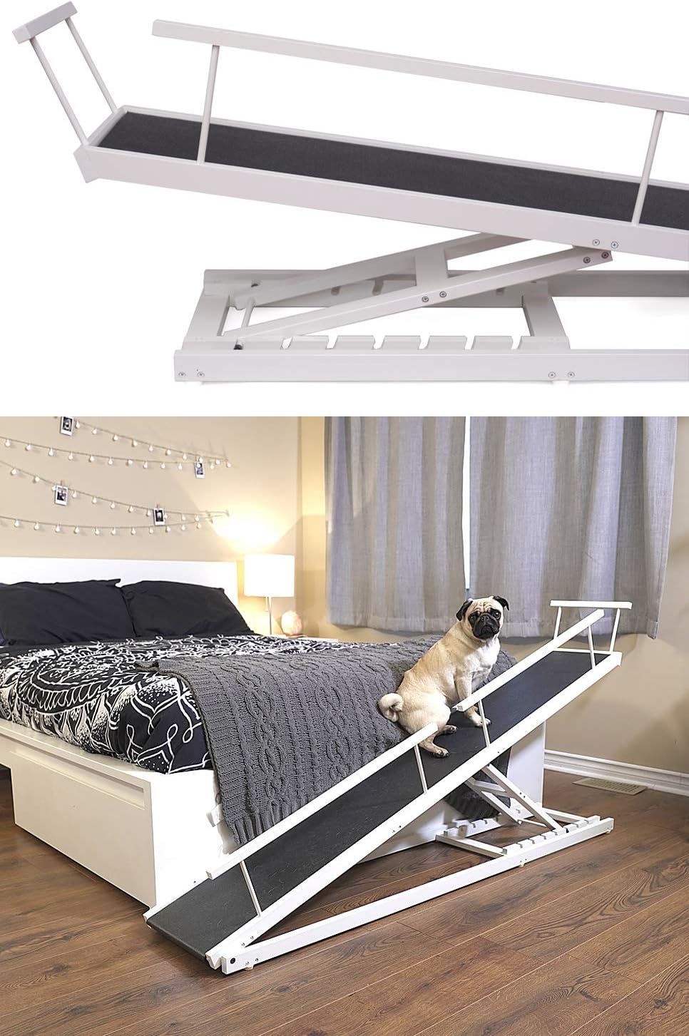 Bed Ramp for Small Dogs, Adjustable for All Beds up to 37 - Solid Hardwood G66630