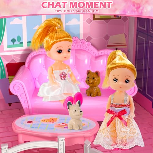 4 Stories 10 Rooms Dollshouse with 2 Princesses Slide Accessories P741329