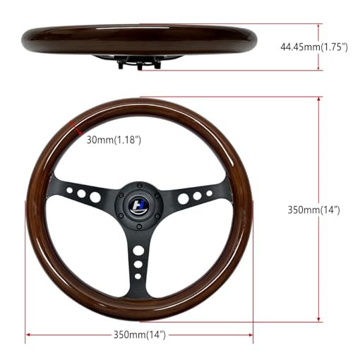 14" Wood Grain Steering Wheel with Horn Button 6 bolts U6847