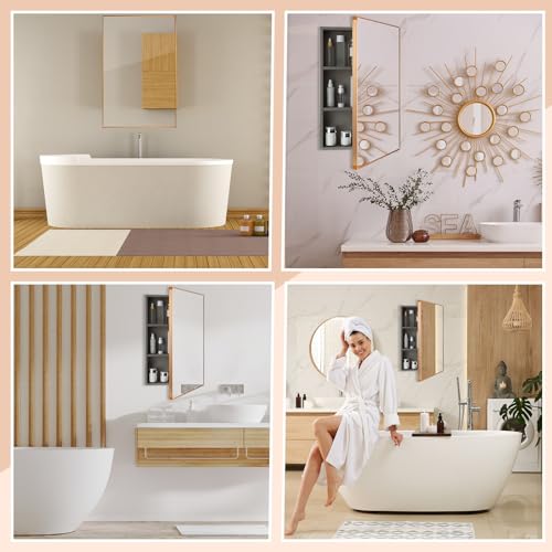 Light Grey 16 x 24 inch Wall Mounted Framed Medicine Cabinet with Mirror N856104