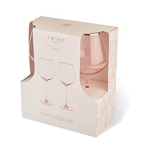 Rose Red Gold Rimmed Crystal Wine Glass Set of 2, 20 Ounces Y259