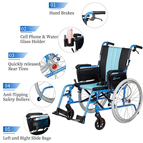 Silver Lightweight Self-propelled Wheelchair with Travel Bag H491
