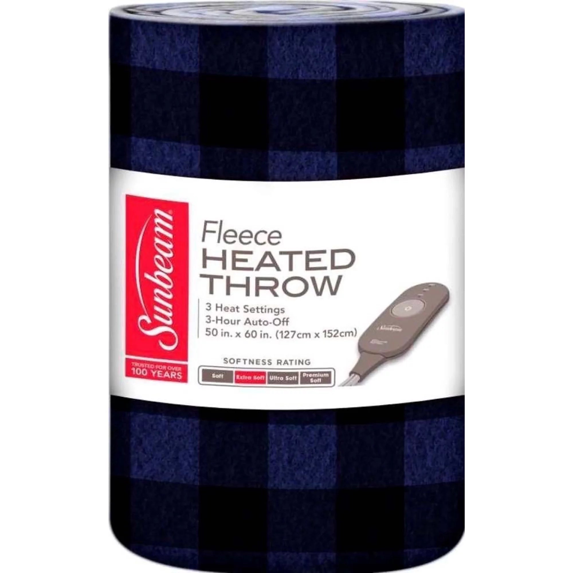 Navy Buffalo Plaid Fleece Electric Heated Throw Blanket U971759