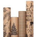 4 Rolls Vintage Brown Kraft Christmas Wrapping Paper Q768