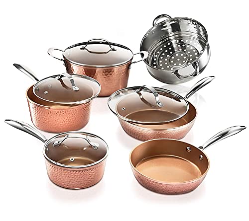 10 Pc Non Stick Copper Cookware Set with 12 Inch Nonstick Skillet D25691