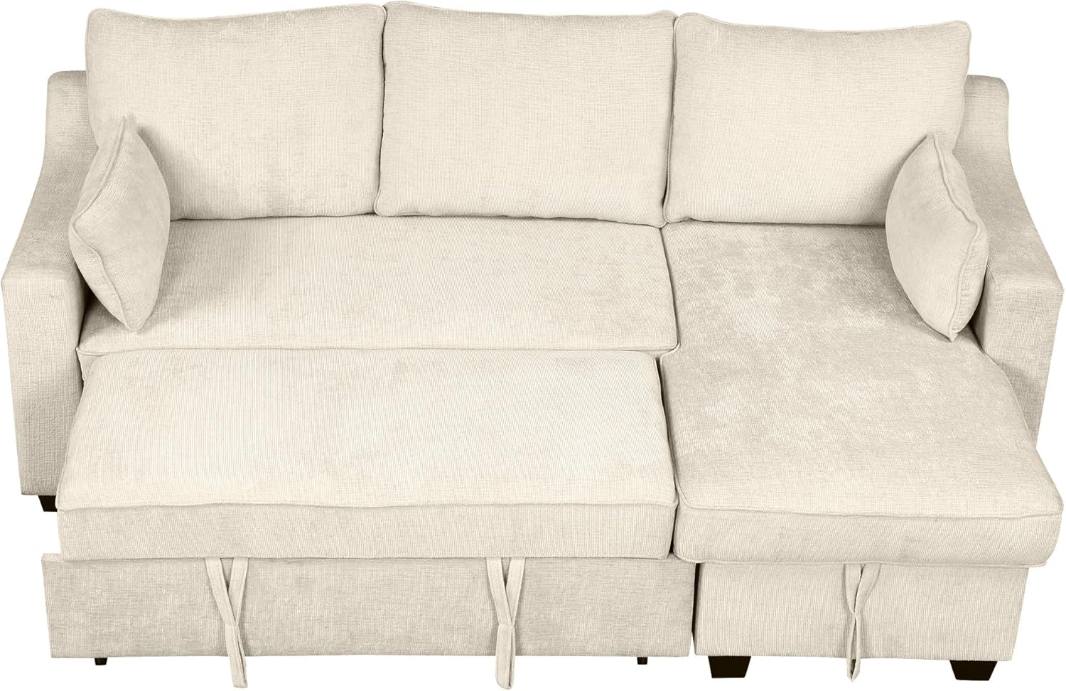 L-Shape Reversible Sleeper Sectional Couch Pull Out Sofa Bed with Storage Chaise and USB Ports Linen Tufted Upholstered Convertible Sofabed with 2 Pillows H520047