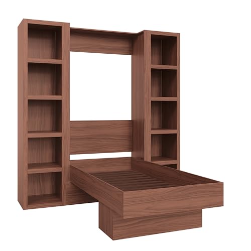 Queen Murphy Wall Bed in Brown Wood Grain with Two Bookshelves R67562
