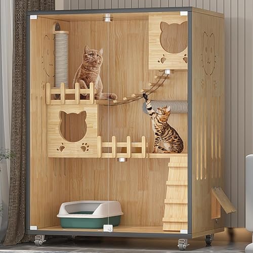 Wooden Large Indoor Cat Enclosure with Wheels, 50" X 36" X 24" F136933