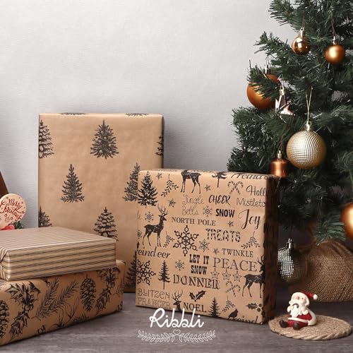 4 Rolls Vintage Brown Kraft Christmas Wrapping Paper Q768