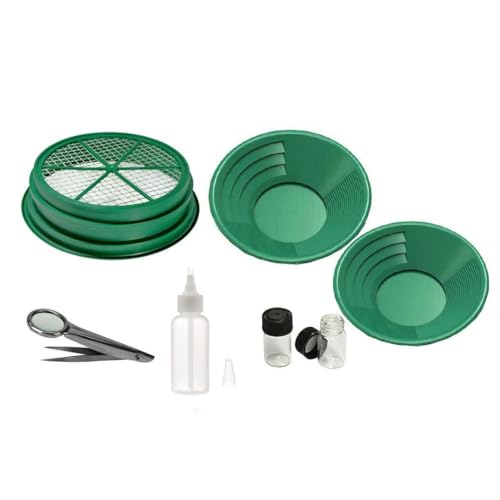 11-Piece Gold Panning Kit with Pans, Sieves, Tweezers, Glass Bottles, Sand Magnet L7372