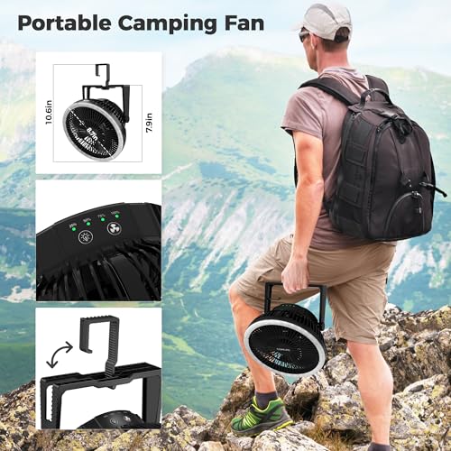 8-Inch Portable Camping Fan with LED Lantern, 10000mAh Rechargeable Battery Operated Tent Fan Q184745