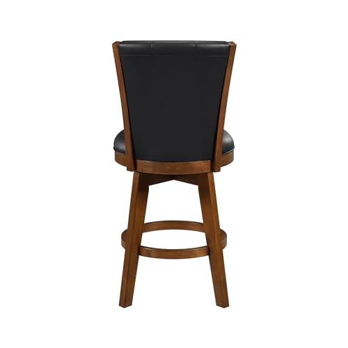 Swivel Bar Stools Set of 2, Counter Height, Chestnut Finish and Black Faux Leather Cushion Seat F48567
