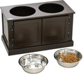 Elevated Dog Bowls with Storage Cabinet, 2 Stainless Steel Bowls, Coffee P704