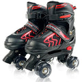 Adjustable Quad Roller Skates with Light Up Wheels, Black & Red N803