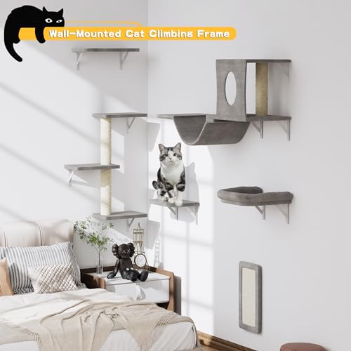 Gray 6 Pcs Wall Mounted Cat Furniture Set Y68017