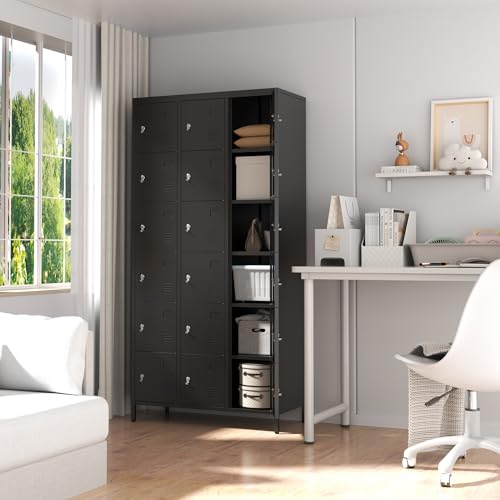 Metal Locker 3 Doors 72" Tall Steel Storage Locker with Shelves and Hooks S19364