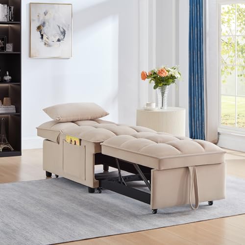 4-in-1 Folding Velvet Sleeper Chair Bed with Storage Pockets V28490