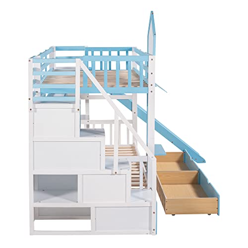 Gray Wood Twin Over Twin Floor Bunk Bed with Storage X9555