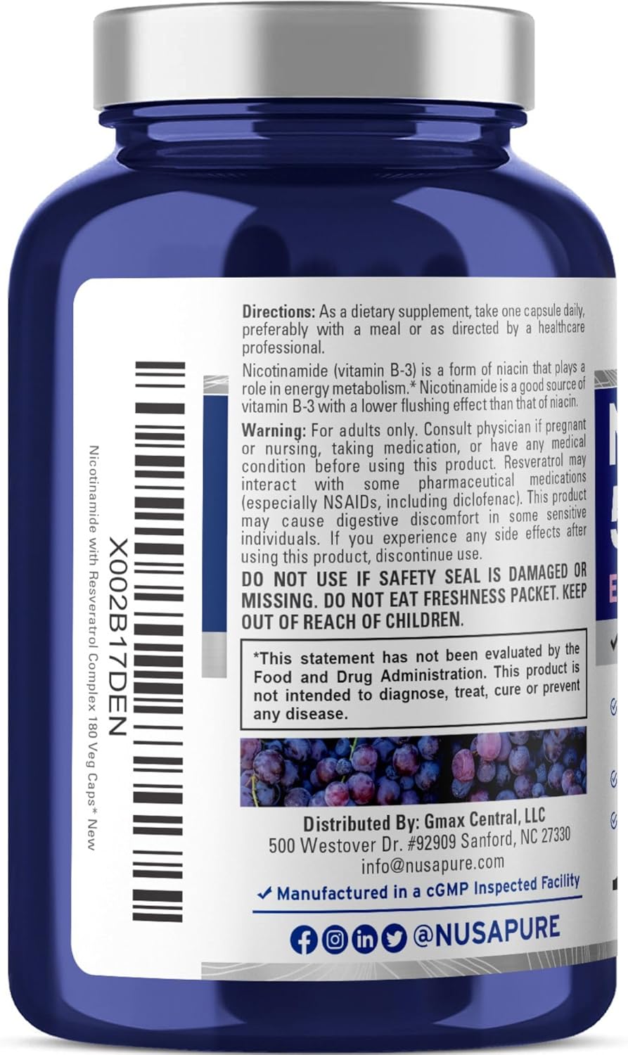 Nicotinamide with Resveratrol 500 mg 180 Vegetarian Caps S5732
