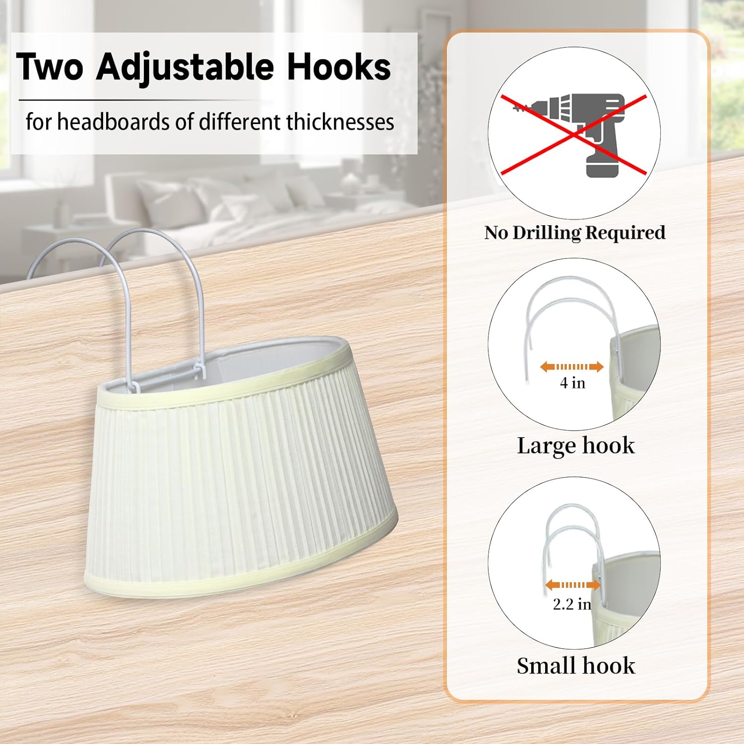 Bed Reading Light with Adjustable Hook and Fabric Shade U92509