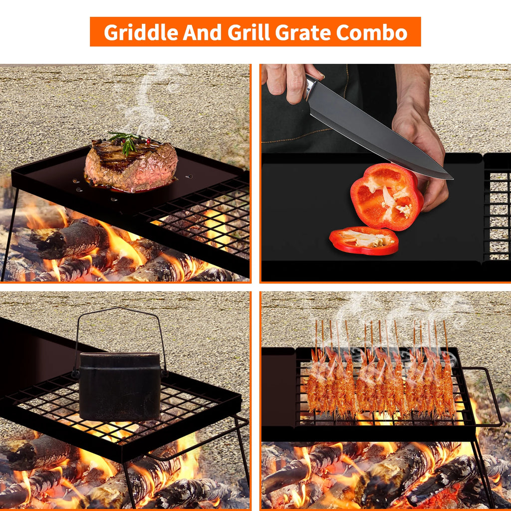 Folding Campfire Grill with Steel Mesh Grate L345922