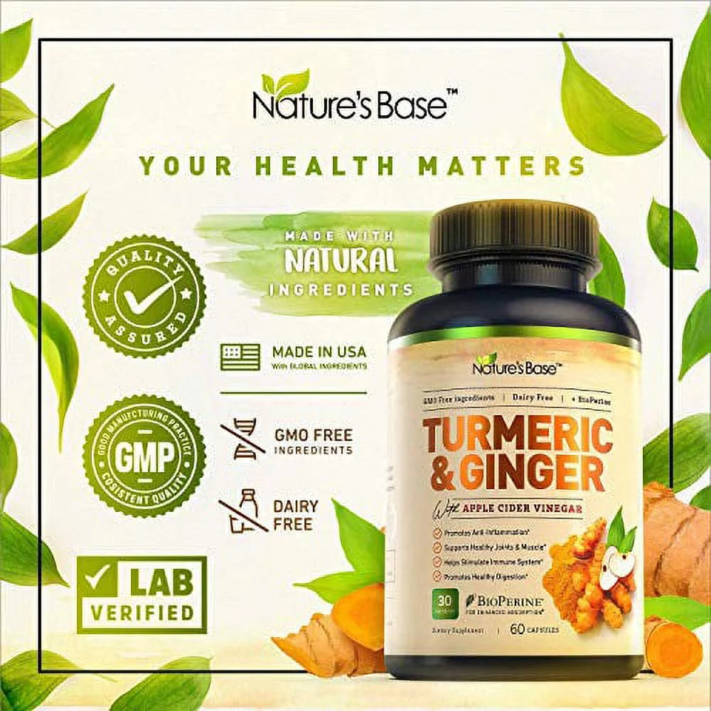 Turmeric Curcumin with Ginger & Apple Cider Vinegar, BioPerine Black Pepper, 95% Curcuminoids, Antioxidant Supplement P293263