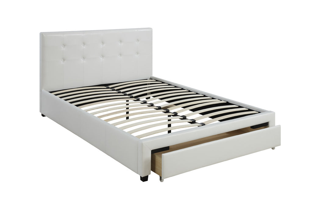 White Full Size Wooden Faux Leather Bedframe V35541