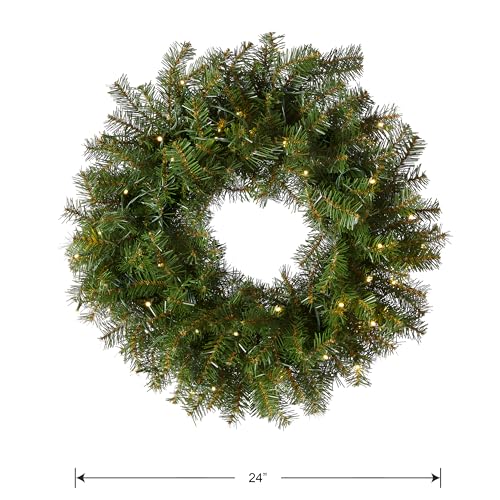 Pre-Lit Artificial Christmas Wreath, Green, 24 Inches S6015
