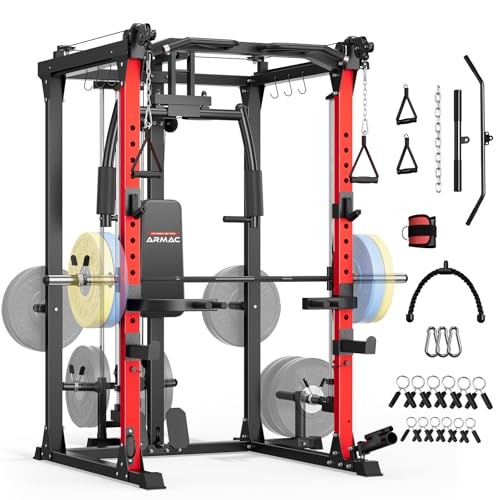 Smith Machine Power Cage with LAT Pull-Down Systems and Cable Attachment E7498