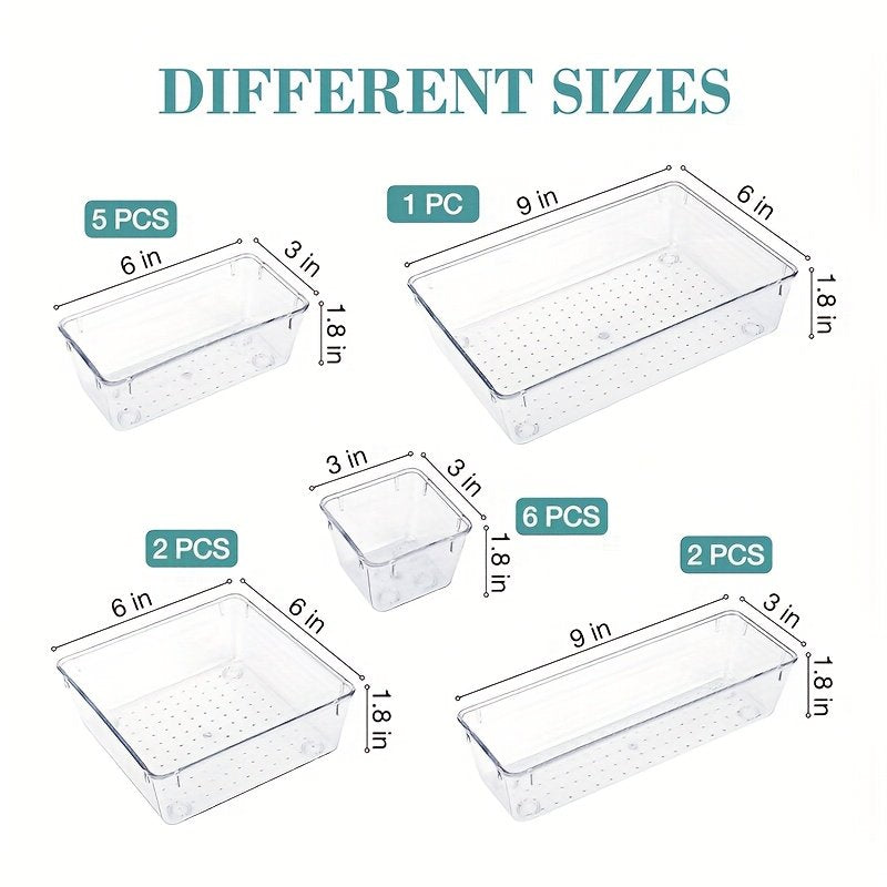 44pcs Clear Plastic Drawer Organizers Set with Non-Slip Pads R1004