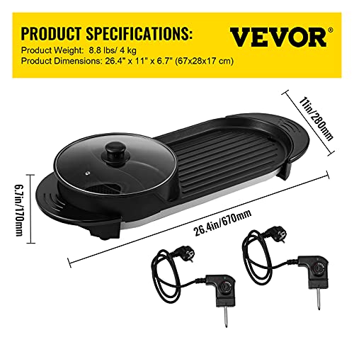 2 in 1 Electric BBQ Grill and Smokeless Hot Pot with Dual Temp Control P94674