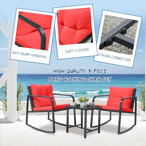 Beige 3 Pieces Wicker Bistro Set with Glass Coffee Table J34832