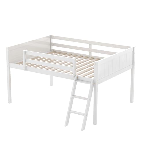Gray Full Size Low Loft Bed with Safety Guardrail O983