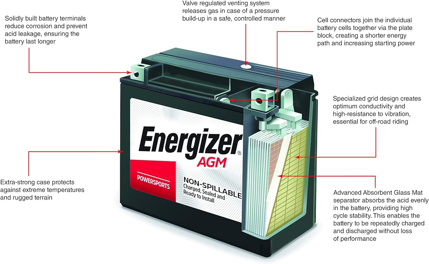 12V AGM Motorcycle Battery, 310 Cold Cranking Amps, 18 Ahr D1490