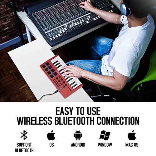 25 Key USB MIDI Keyboard Controller With 8 Backlit Drum Pads, Bluetooth Semi Weighted Q472375