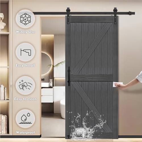 20 in x 84 in Elephant Gray Solid Wood Barn Door with Sliding Door Hardware Kit F533830
